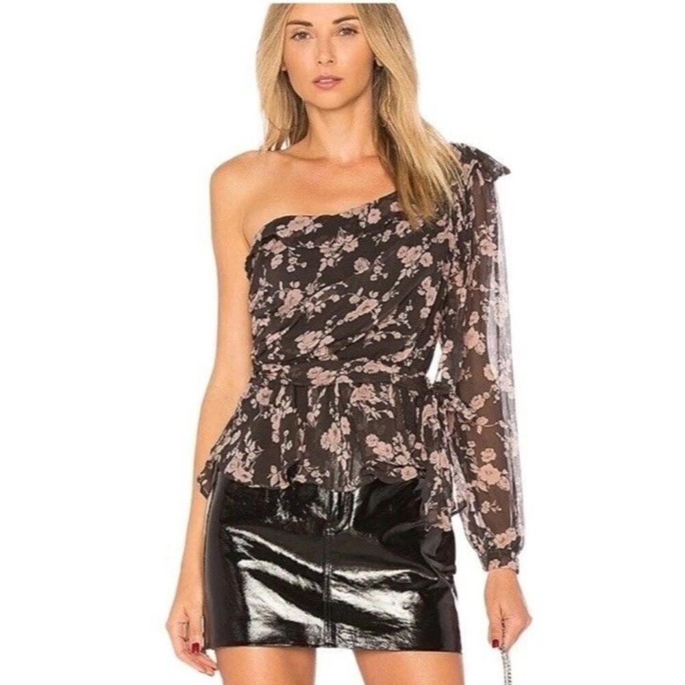 For Love And Lemons Theo Silk Blend One Shoulder Top Sz S